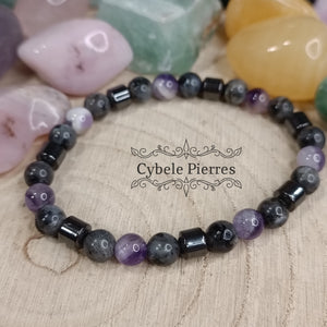 Bracelet Réconfort et compréhension- Améthyste et Larvikite (6mm) - 17cm