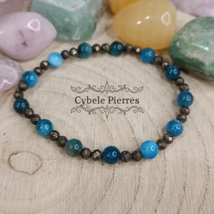 Bracelet Aubaine - Pyrite facettée et Apatite bleue  (3mm et 6mm) - 17cm