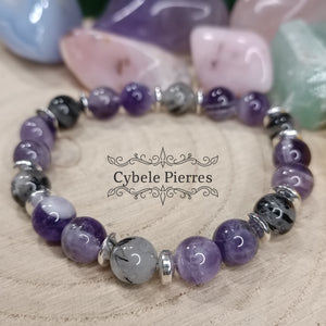 Bracelet Ausera - Améthyste et Quartz tourmaline (8mm) - 18cm
