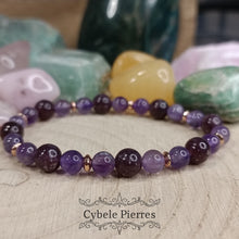 Charger l&#39;image dans la galerie, Bracelet Moral- Améthyste et Lépidolite (6 et 8mm) - 18cm