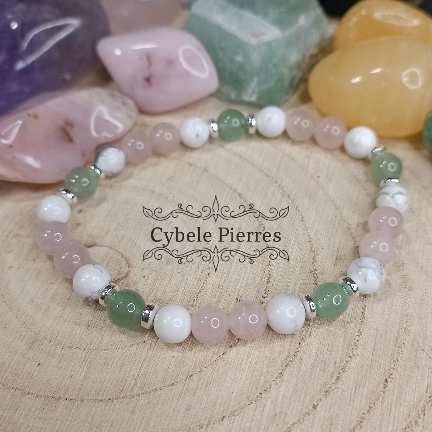 Bracelet Sincérité - Aventurine, quartz rose et Howlite (6mm) - 18cm