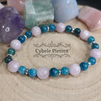 Bracelet Sister - Apatite bleue et Kunzite (6 et 8mm) -18cm