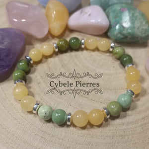 Bracelet Narcisse - Opale verte et Calcite orange-  (8mm) - 19cm