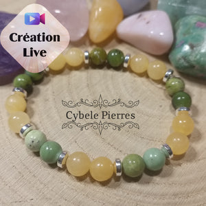 Bracelet Narcisse - Opale verte et Calcite orange-  (8mm) - 19cm