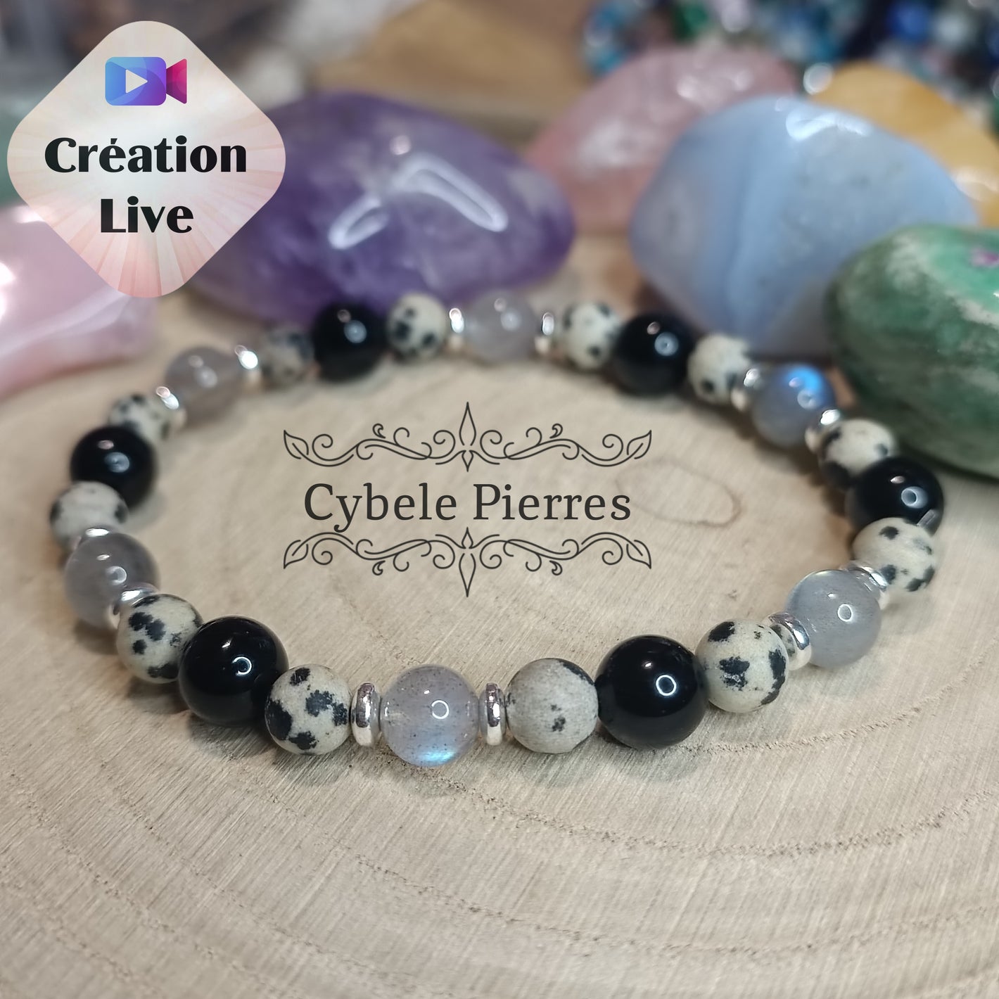 Bracelet Ancrage et Protection- Tourmaline, Labradorite et Jaspe Dalmatien (6 et 8mm) - 19cm [🔥Dernier exemplaire!]