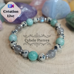 Bracelet Equateur - Amazonite, Labradorite et Jaspe Dalmatien (6 et 8mm) - 16cm