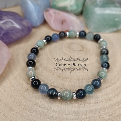 Bracelet Imbolc- Amazonite, Oeil de faucon et Fluorine bleue (6mm) - 17cm