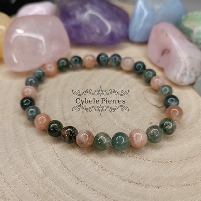 Bracelet Nouvelle Horizon- Agate mousse et Pierre de Soleil (6mm) - 17cm