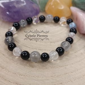 Bracelet Protection infinie - Tourmaline, Labradorite et Cristal de roche (6 et 7mm) - 16cm