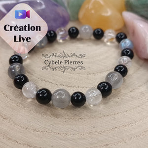 Bracelet Protection infinie - Tourmaline, Labradorite et Cristal de roche (6 et 7mm) - 16cm