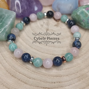 Bracelet Certitude intérieure -Sodalite, Amazonite et Quartz rose (8mm) - 19cm