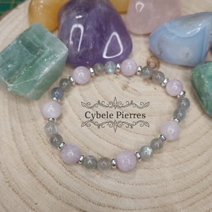 Bracelet Caresse- Kunzite et Labradorite  (6 et 8mm) - 17cm