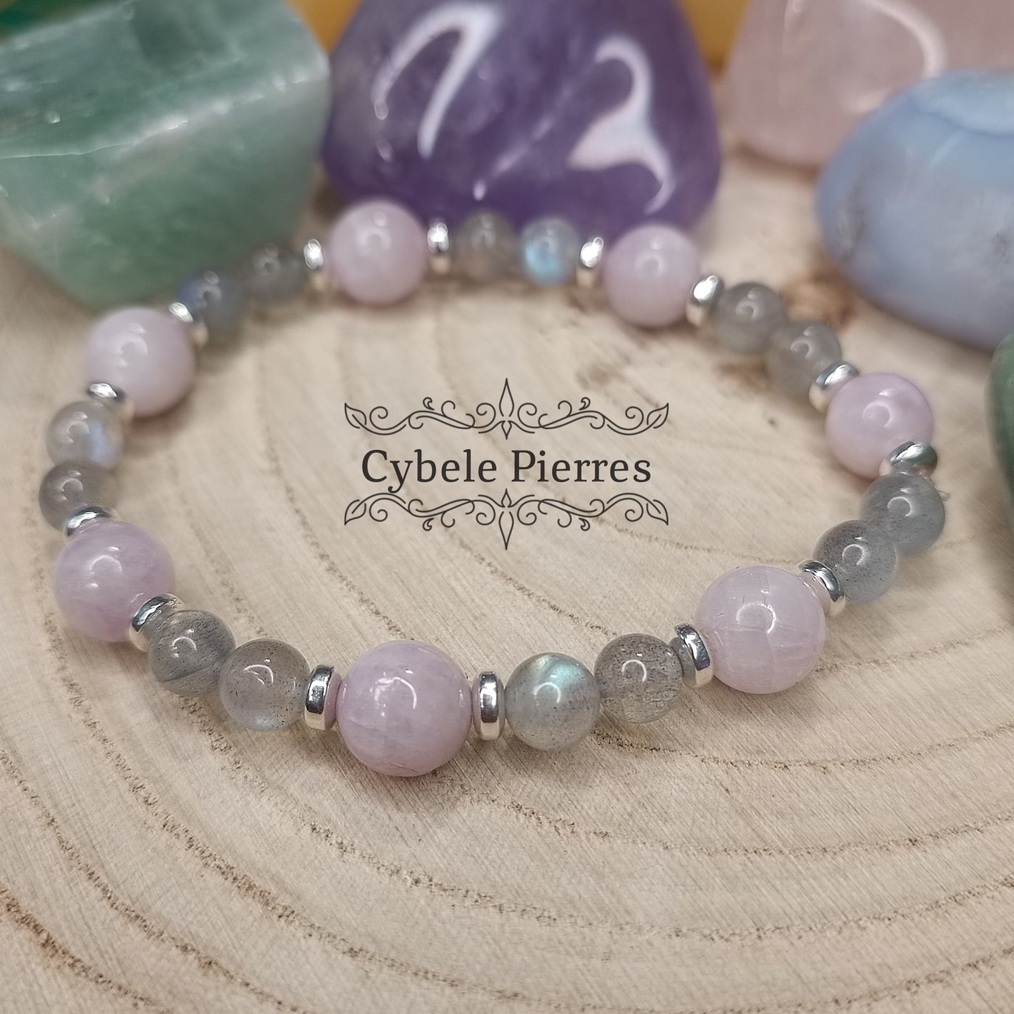 Bracelet Caresse- Kunzite et Labradorite  (6 et 8mm) - 17cm