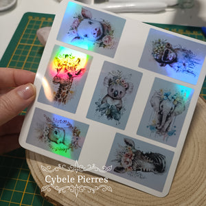 Pack de 14 Stickers "Bébé Animaux Kawaii" - Holographique
