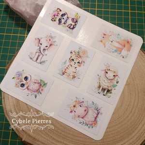 Pack de 14 Stickers "Bébé Animaux Kawaii" - Nature