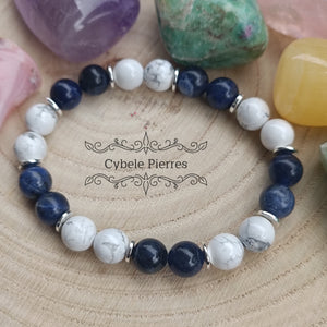 Bracelet Équilibre des Émotions – Sodalite & Howlite (8 mm) - 18 cm | Apaisement et Clarté