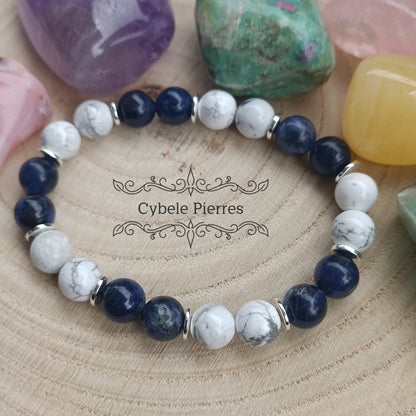 Bracelet Équilibre des Émotions – Sodalite & Howlite (8 mm) - 18 cm | Apaisement et Clarté