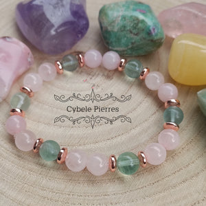 Bracelet Entreprendre : Quartz rose et Fluorite verte (8mm) - 18cm