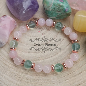 Bracelet Entreprendre : Quartz rose et Fluorite verte (8mm) - 18cm