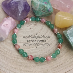 Bracelet Réconfort et Courage- Aventurine verte et Rhodochrosite (6mm) - 19cm