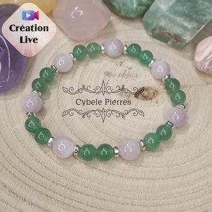Bracelet Bulle de joie-  Kunzite et Aventurine verte (6 et 8mm) - 18cm