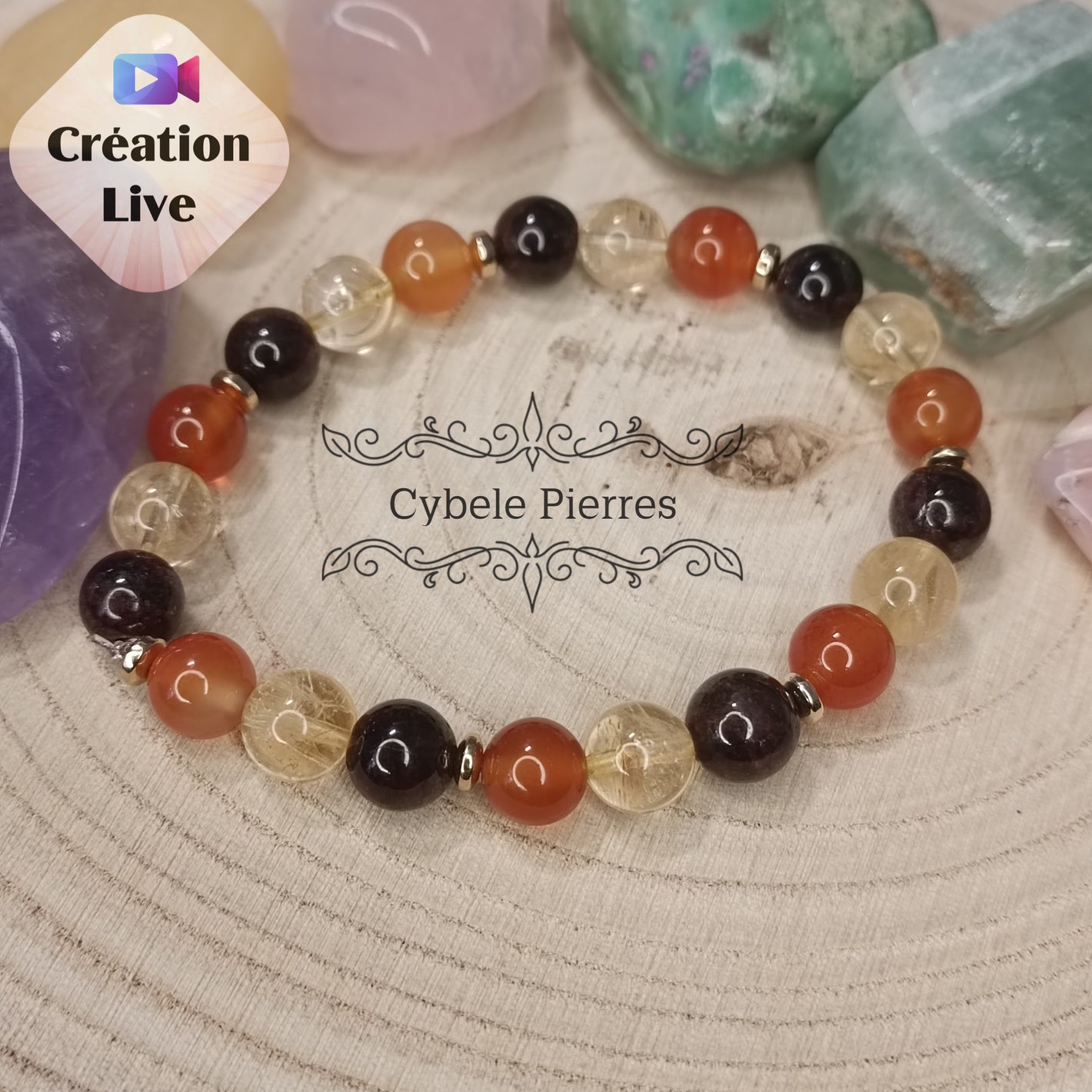 Bracelet Pétillant - Grenat, Cornaline et Citrine (8mm) - 18cm