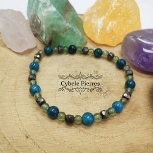 Bracelet Clairvoyance - Pyrite facettée, Apatite verte et bleue (4 et 6mm) - 17cm