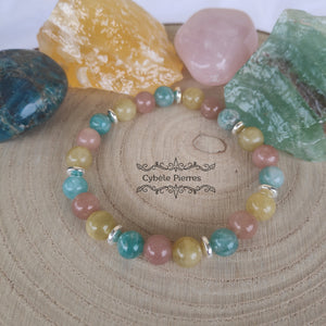 Bracelet Avenir - Amazonite, Pierre de lune et Héliodore (8mm) - 18cm
