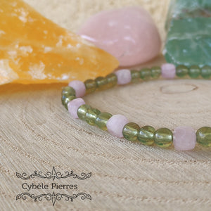 Bracelet Relation et Réflexion- Apatite verte et Kunzite (3 et 4mm) -18cm