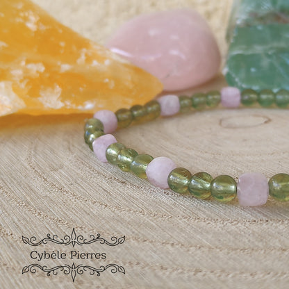 Bracelet Relation et Réflexion- Apatite verte et Kunzite (3 et 4mm) -18cm