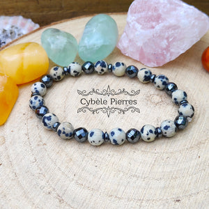 Bracelet Averruncus - Jaspe Dalmatien et Hématite géométrique (6mm) - 17cm