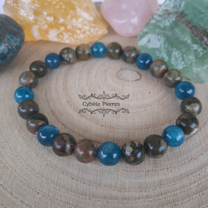 Bracelet Cheminement - Apatite bleue et Ryolite (8mm) - 19cm