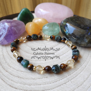 Bracelet Bonne Humeur - Citrine, Oeil de tigre, Emeraude - (6mm) - 19cm