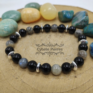 Bracelet Protection et Energie: Obsidienne Oeil Céleste et Labradorite (8mm) - 18cm [🔥Dernier exemplaire!]