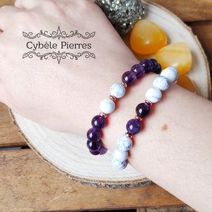 Bracelets Duo Tendresse - Améthyste et Howlite (8mm) - 17cm