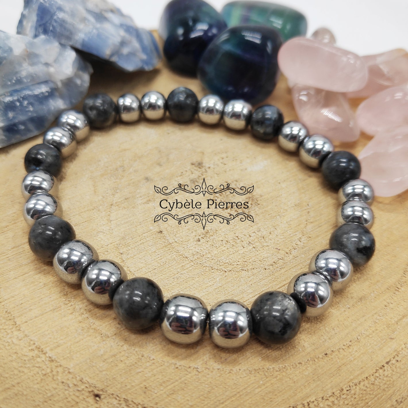 Bracelet Homme "Astarté" - Larvikite et Hématite (8mm) -20cm