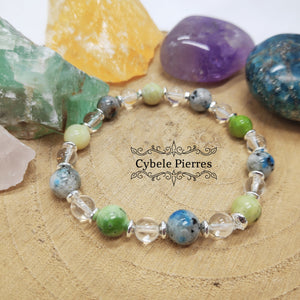 Bracelet printemps : Jaspe K2, Opale Verte et Cristal de roche (6 et 8mm)- 18cm
