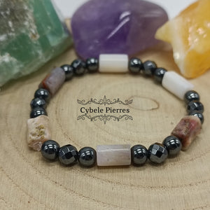 Bracelet Tendresse et Renaissance - Opale rose et Hématite (6, 8 et 10mm) - 17cm