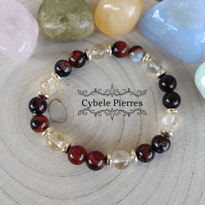 Bracelet "A toute épreuve" - Sardonyx et Citrine (8mm) - 17cm [🔥Dernier exemplaire!] - Cybele Pierres
