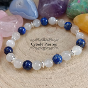 Bracelet Abysse - Lapis - Lazuli et Pierre de lune blanche (8mm) - 19cm - Cybele Pierres