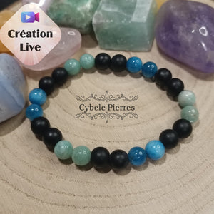 Bracelet Acceptation : Apatite, Amazonite et Onyx (8mm) - 18cm - Cybele Pierres