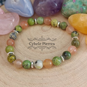 Bracelet Adversité : Pierre de lune facettée et Opale Verte (8mm) - 18cm - Cybele Pierres