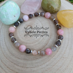Bracelet Amor - Opale rose et Pierre de Lune (6 et 8mm) - 18cm - Cybele Pierres