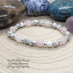 Bracelet Amour - Quartz rose et Howlite (6 et 8mm) - 18cm [🔥Dernier exemplaire!] - Cybele Pierres