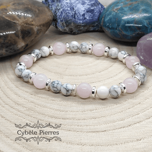 Bracelet Amour - Quartz rose et Howlite (6 et 8mm) - 18cm [🔥Dernier exemplaire!] - Cybele Pierres