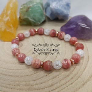 Bracelet Amour toujours - Cristal de roche et Rhodochrosite (8 et 9mm) - 18cm - Cybele Pierres