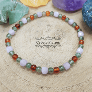 Bracelet Angoisse - Kunzite, Ambre, Apatite verte (3 et 4mm) - 18cm - Cybele Pierres