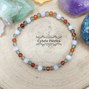 Bracelet Angoisse - Kunzite, Ambre, Apatite verte (3 et 4mm) - 18cm - Cybele Pierres