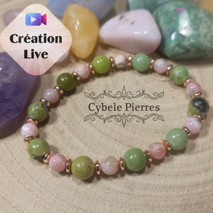 Bracelet Apaisement du coeur - Opale verte et Opale Rose - (6 et 8mm) - 18cm - Cybele Pierres