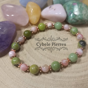 Bracelet Apaisement du coeur - Opale verte et Opale Rose - (6 et 8mm) - 18cm - Cybele Pierres